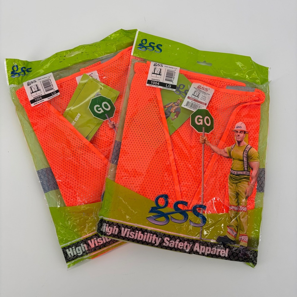 GSS Safety Vest Lot of 2 High Visibility Mesh Reflective Workwear Large